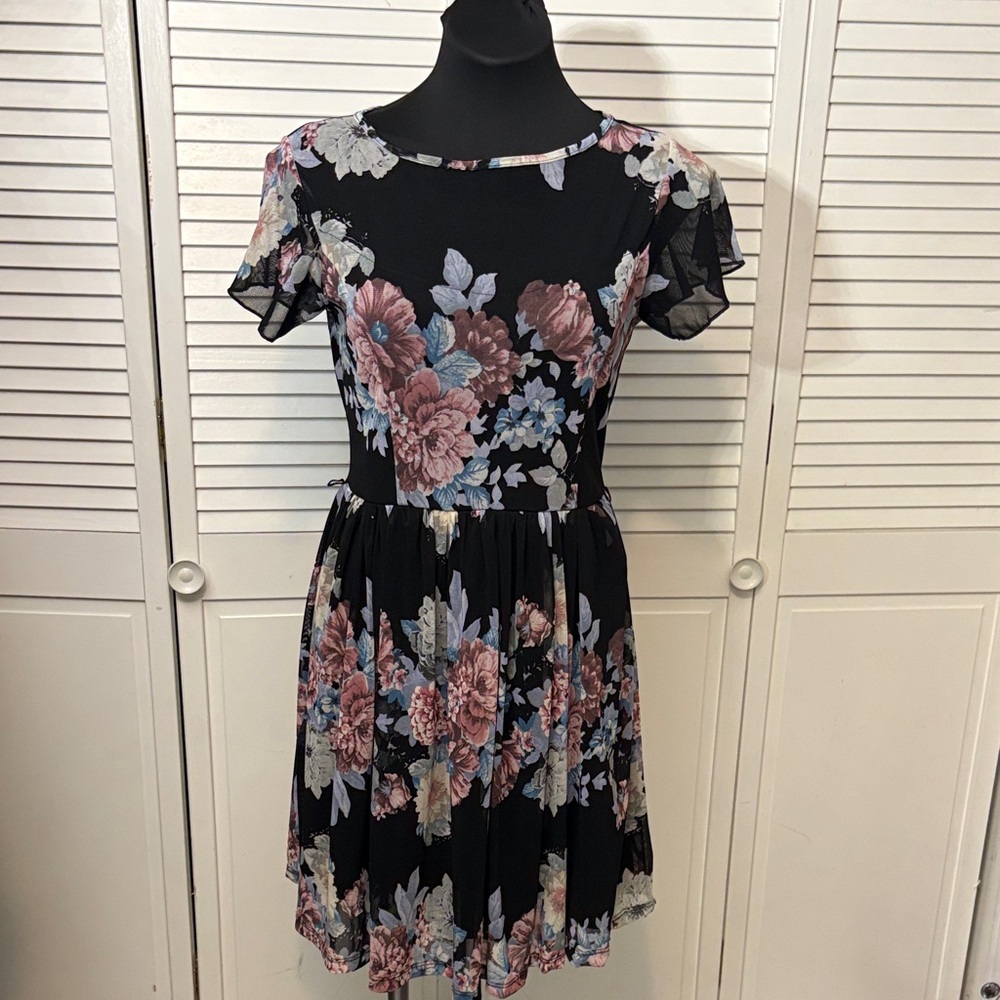 Black Mesh Floral Mini Dress